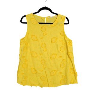 SOFT SURROUNDINGS 2BW84 Yellow Floral Embroidered Sleeveless Tank Top SIZE LARGE